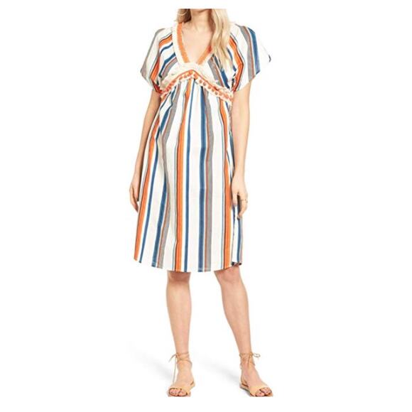 Moon River Striped Linen Bohemian Dress, Size Medium, NWT - Picture 1 of 12